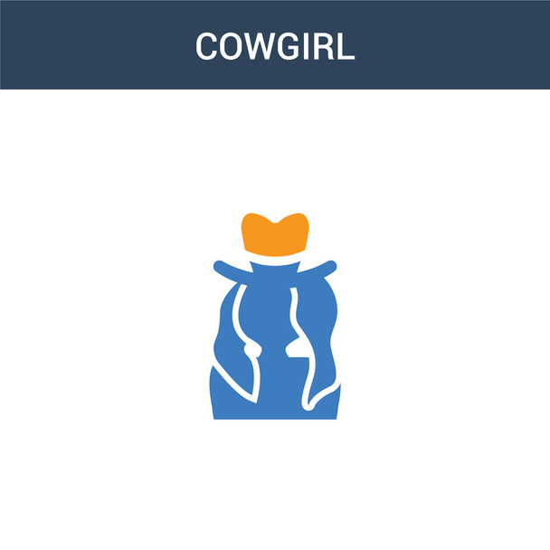 dvě barevné Cowgirl koncept vektorové ikony. 2 barvy Cowgirl vektorové ilustrace. izolované modré a oranžové eps ikona na bílém pozadí. - Vektor, obrázek