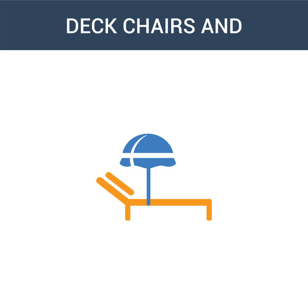 dos sillas de cubierta de colores y el icono del vector concepto de sol. 2 sillas de la cubierta del color e ilustración del vector del sol. aislado icono eps azul y naranja sobre fondo blanco
. - Vector, imagen