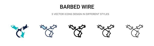 Icono de alambre de púas en línea llena, delgada, contorno y estilo de trazo. Ilustración vectorial de dos colores y negro alambre de púas vector iconos diseños se pueden utilizar para móviles, ui, web
 - Vector, Imagen