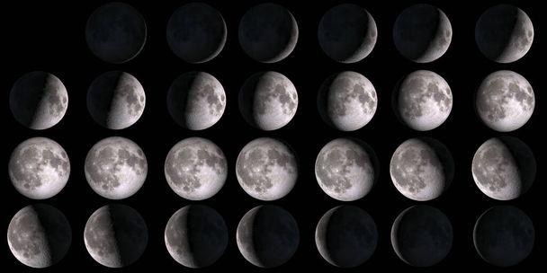 Ημερολόγιο φεγγαριού. Σετ φάσεων σελήνης. Στοιχεία αυτής της εικόνας που παρέχονται από τη NASA. - Φωτογραφία, εικόνα