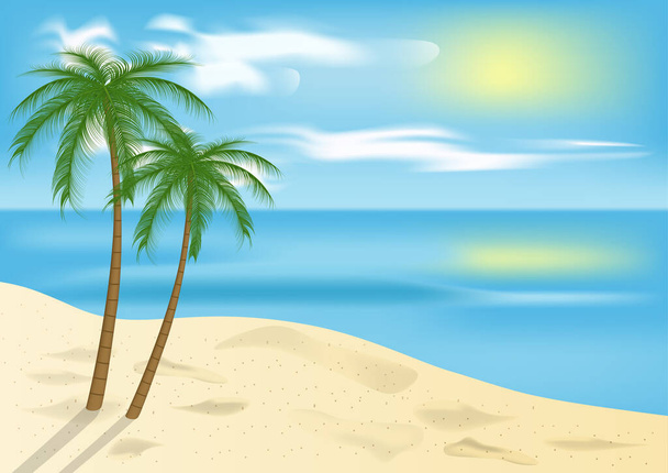 Tropické modré moře a písečná pláž s palmou. Pozadí vektoru. - Vektor, obrázek