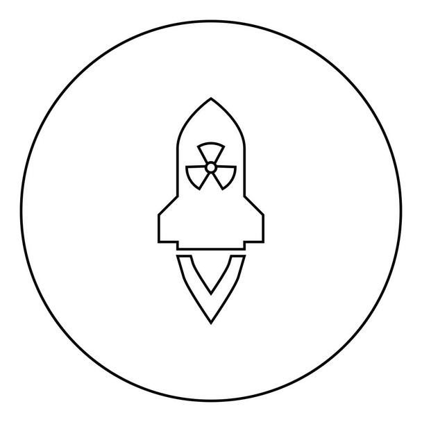 Ядерное ракетное оружие Радиоактивная бомба Военная концепция иконка в круглую линию черный цвет вектор иллюстрация плоский стиль простое изображение
 - Вектор,изображение