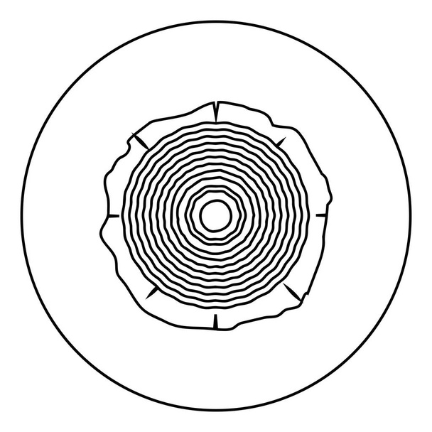 Κόψτε δέντρο Ξύλινα δαχτυλίδια κορμό Ξύλινη υφή εικονίδιο σε κύκλο στρογγυλό περίγραμμα μαύρο χρώμα διάνυσμα απεικόνιση επίπεδη στυλ απλή εικόνα - Διάνυσμα, εικόνα