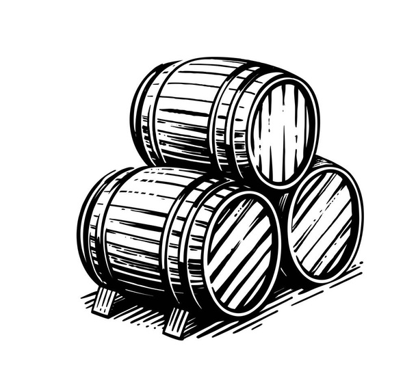 три деревянных бочки для вина и другого алкоголя
 - Вектор,изображение
