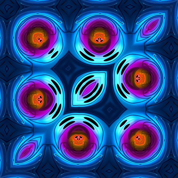 új fényes pisztolyfém kék rozsdamentes mosogató kis lila és narancs többszörösen tükrözi alakzatok minták és ezek átalakult bonyolult egyedi négyzet alakú tervek - Fotó, kép