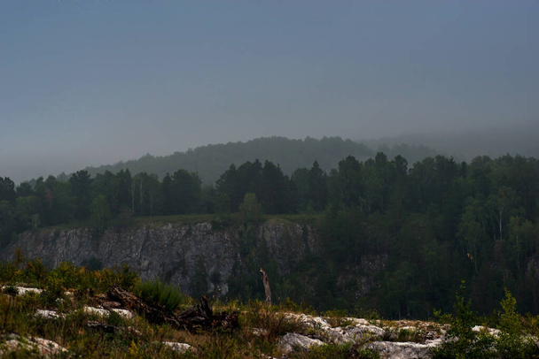 misty summer dawn in the low mountains - Фото, зображення