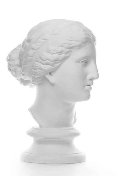 Gypsum copy of ancient statue Venus head isolated on white background. Plaster sculpture woman face. - Photo, Image