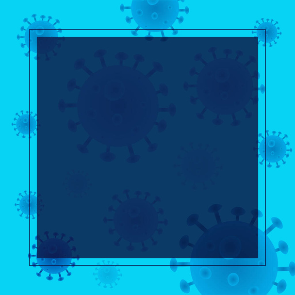 Square blue background with coronavirus molecules with a dark background for text. Can be used social networks, design for your business advert. - Διάνυσμα, εικόνα