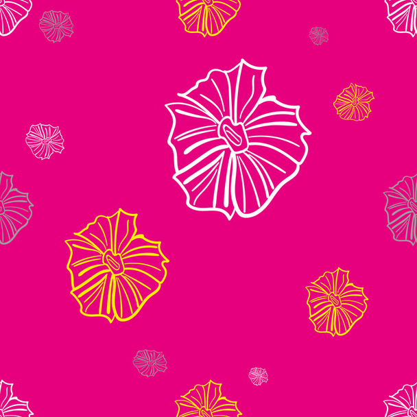 Botanical hand drawn colorful vector seamless pattern. Freehand white, yellow, gray blossoms on pink color background outline drawing. Wallpaper, wrapping paper, towel, fabric - Vector, Image