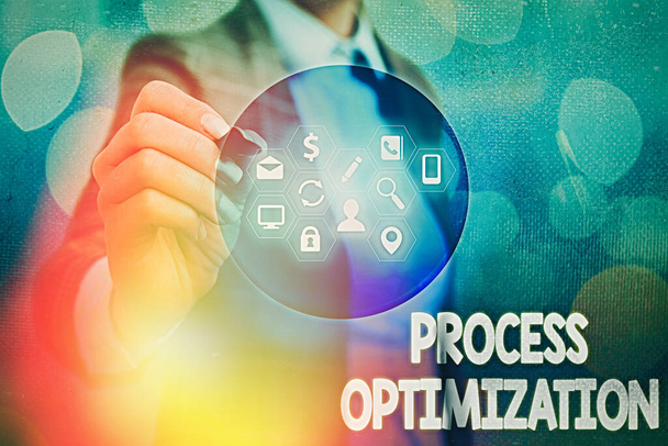 Writing note showing Process Optimization. Business photo showcasing Improve Organizations Efficiency Maximize Throughput. - Photo, Image