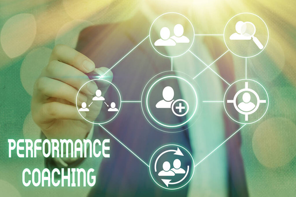 Tekstin kirjoittaminen Performance Coaching. Liiketoimintakonsepti helpottaa kehitystä huomauttaa hyviä ja huonoja
. - Valokuva, kuva