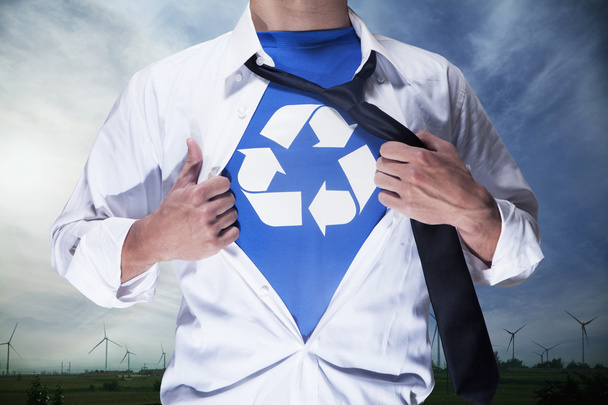 Geschäftsmann mit Recycling-Symbol darunter - Foto, Bild