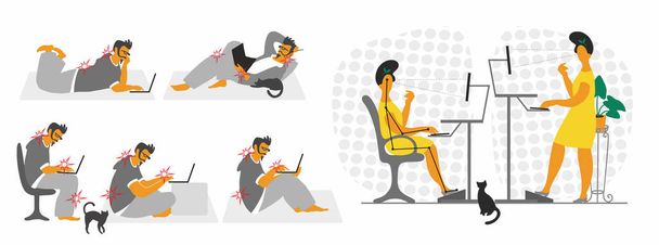 Home office. Remote work. Correct organization of the workplace. work from home. work at home. Quarantine. Vector illustration. Flat style. - Vector, Image