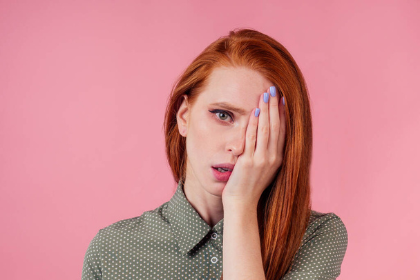 redhair ginger woman feeling unhappy love or beak up with boyfriend concept - Photo, image