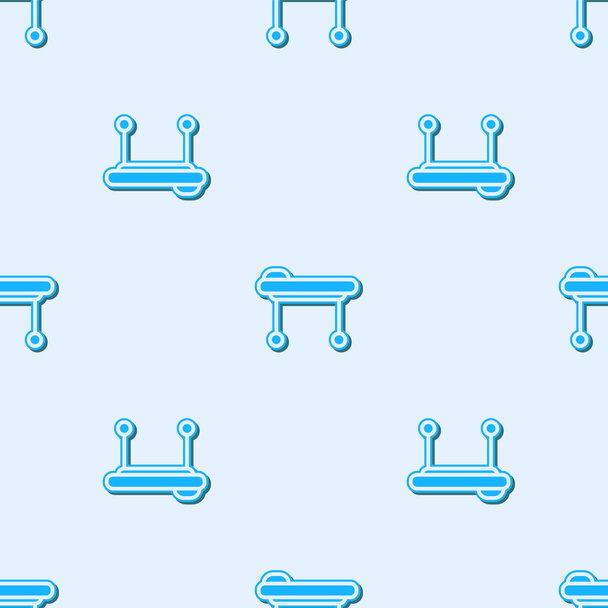 Blaue Linie Keilrahmen Symbol isoliert nahtlose Muster auf grauem Hintergrund. Patient Krankenhaus medizinische Trage. Vektorillustration - Vektor, Bild