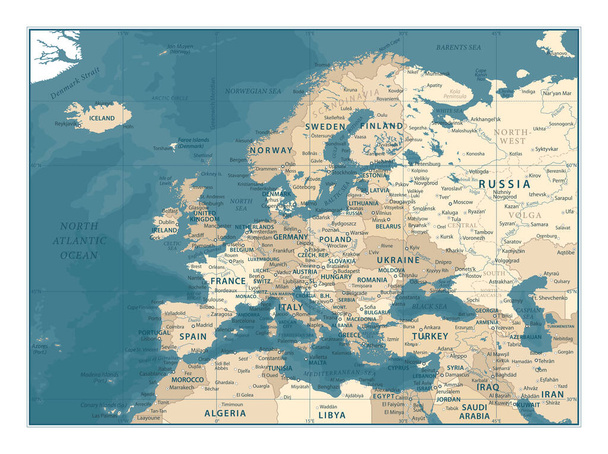 Mapa Evropy - Ročník Podrobný vektorový ilustrace - Vektor, obrázek
