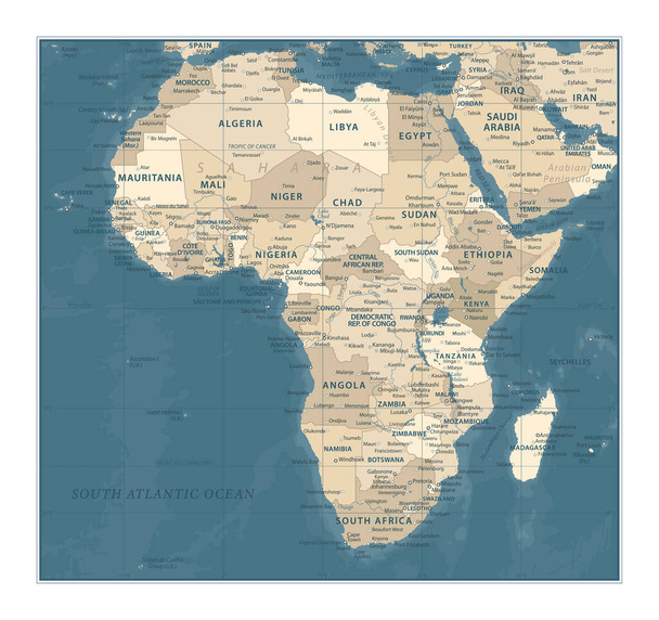 Africa Map - Vintage Detailed Vector Illustration - Vector, Image