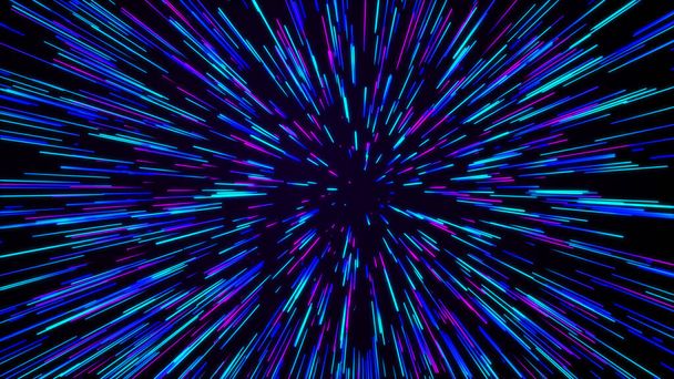 Hiper atlama. Soyut kozmik arkaplan. Neon ışınları hareket halinde. Renkli 3D patlama. 3d illüstrasyon - Fotoğraf, Görsel