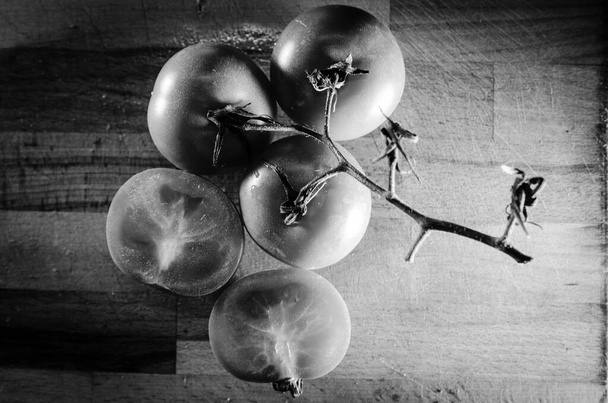 Colección de fotografías de tomates orgánicos que cuenta con juegos de luz y sombra, texturas y colores
. - Foto, imagen