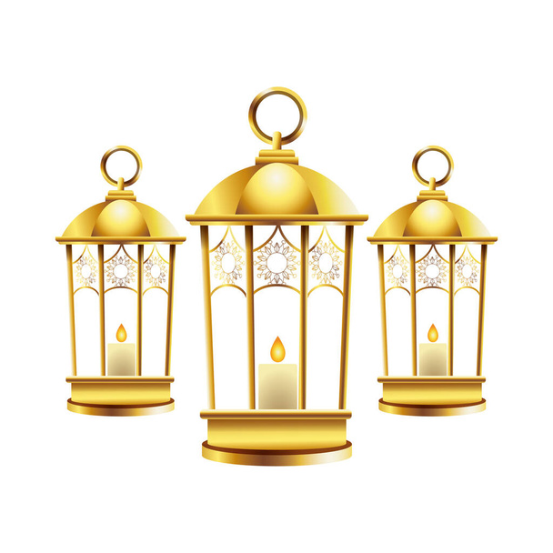 golden lamps ramadan kareem decoration - Vector, Image