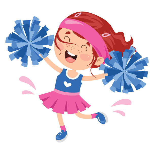 Grappig Cheerleader Holding Kleurrijke Pom Poms - Vector, afbeelding