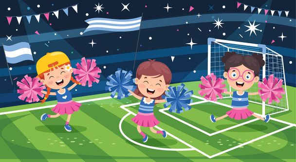 Funny Cheerleader Holding Colorful Pom Poms - Vector, Image