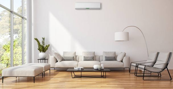 gran lujo moderno interiores luminosos sala de estar con aire acondicionado maqueta ilustración 3D representación
 - Foto, Imagen