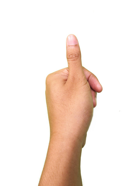 手のジェスチャー、親指の指で触れるか何かを押す - 写真・画像