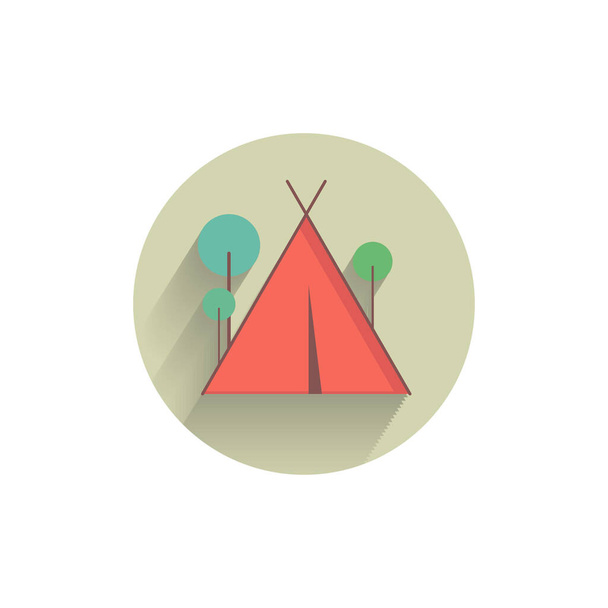 camping tent colorful flat icon with shadow. travelling flat icon - Vector, Image