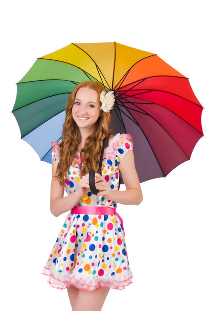 Chica joven con paraguas colorido
 - Foto, Imagen