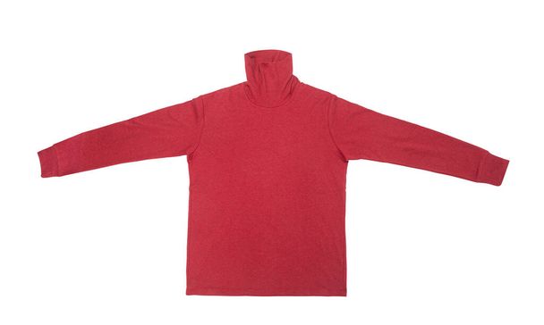 Blank red long sleeve t shirt turtle neck mock up template isolated on white background with clipping path. - Photo, Image