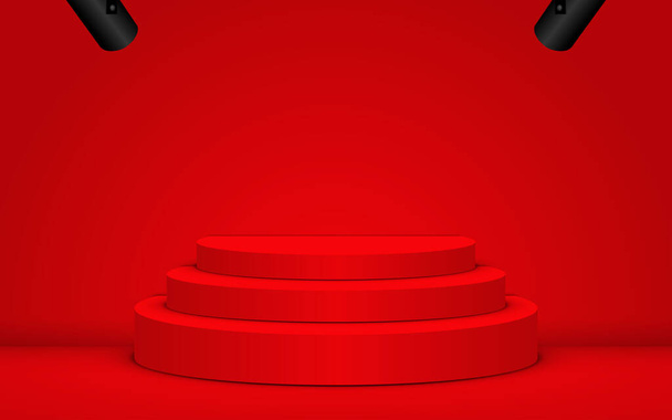 красный подиум с прожектором в красной комнате - Вектор,изображение