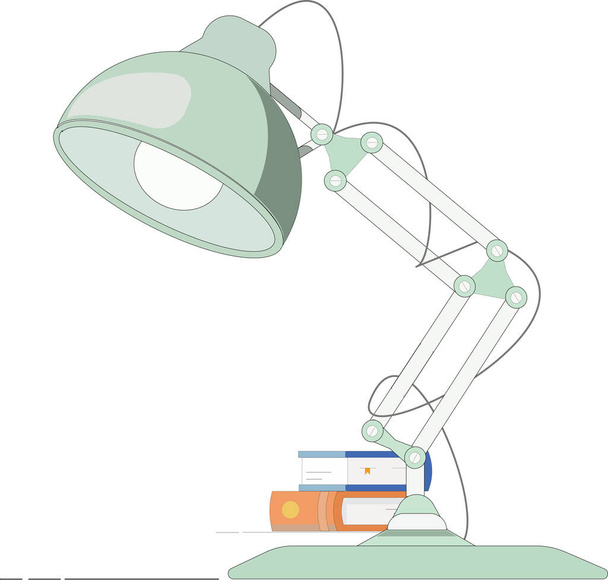 Векторна ілюстрація вишуканої офісної лампи, що стоїть на столі з книгами на задньому плані
. - Вектор, зображення