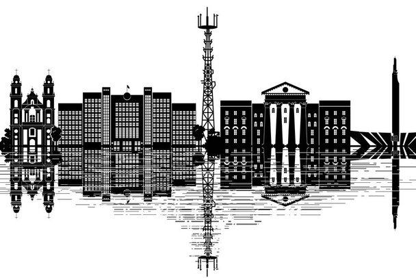 Minsk Skyline - ilustración vectorial en blanco y negro
 - Vector, Imagen