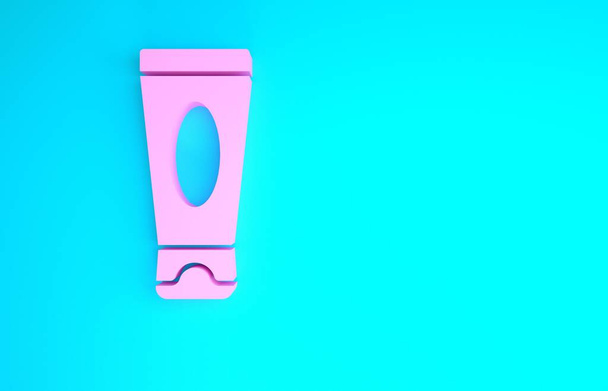 Pink Cream or lotion cosmetic tube icon isolated on blue background. Body care products for men. Minimalism concept. 3d illustration 3D render - 写真・画像