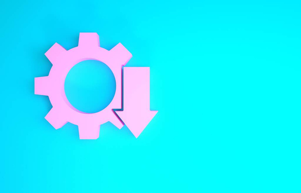 Pinkfarbenes Kostensenkungssymbol auf blauem Hintergrund. Minimalismus-Konzept. 3D Illustration 3D Renderer - Foto, Bild