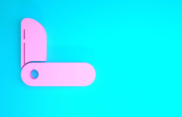 Icono de navaja suiza rosa aislado sobre fondo azul. Navaja multiusos y multiusos. Herramienta multifuncional. Concepto minimalista. 3D ilustración 3D render - Foto, imagen