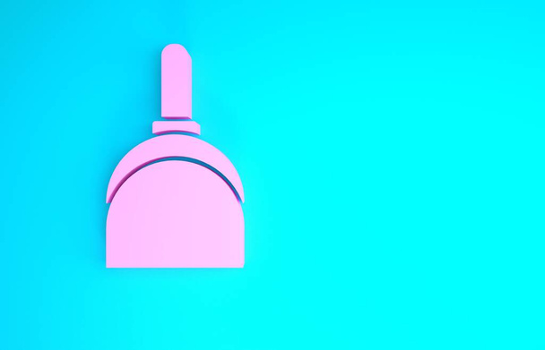 青の背景にピンクのダッパンのアイコンが隔離されています。クリーニングスクープサービス。最小限の概念。3Dイラスト3Dレンダリング - 写真・画像