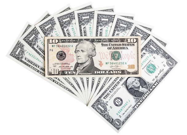 Macro shot van tien dollar biljet, abstracte achtergrond. - Foto, afbeelding