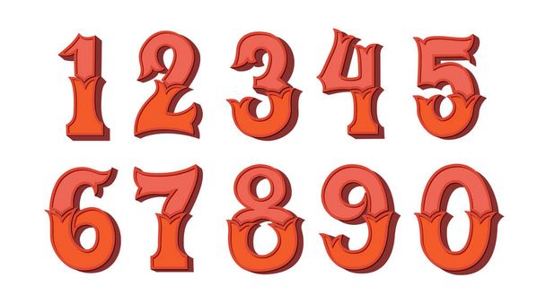 Old decorative numbers vector set. Wild west style numbers on the grange background for invitations, posters, greeting card - Vector, Image