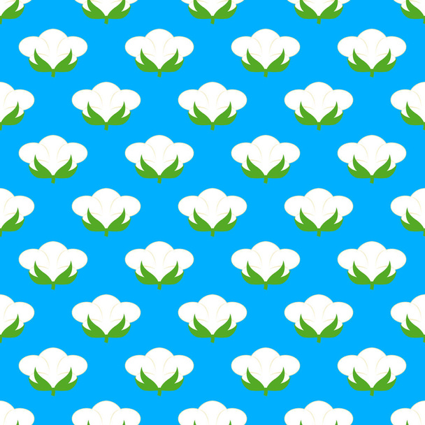 Patrón de algodón floral con flores blancas para tela, fondo del sitio web, embalaje de papel y otras ideas. Fondo repetitivo sin costuras con bolas de algodón. Ilustración vectorial. - Vector, imagen