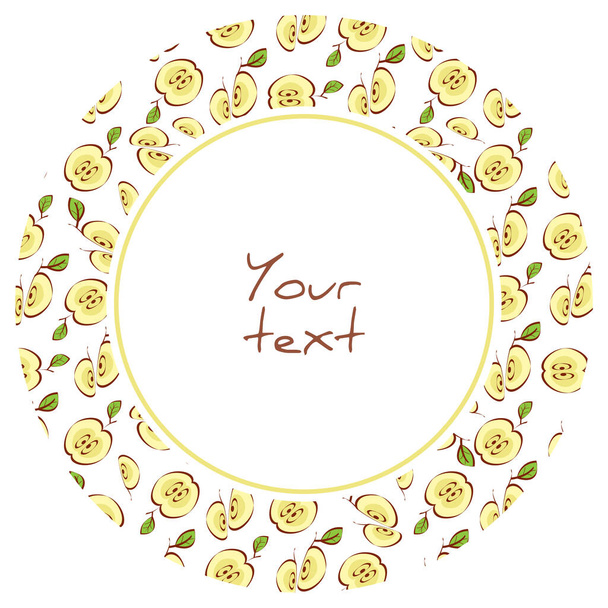 Round frame with apple slices; fruity frame for greeting cards, invitations, posters, banners, web design. - Διάνυσμα, εικόνα