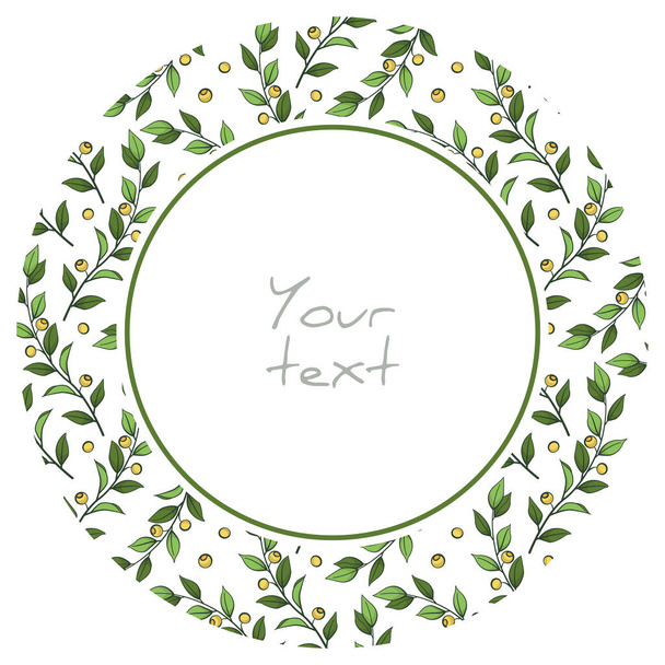 Round frame with berry twigs and greenery; berry frame for greeting cards, invitations, posters, banners, web design. - ベクター画像