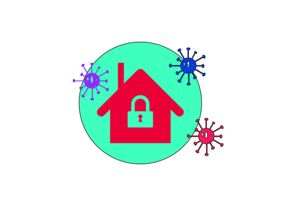 Home lock pictogram quarantaine. Startpagina pictogram met virus symbool - Vector, afbeelding