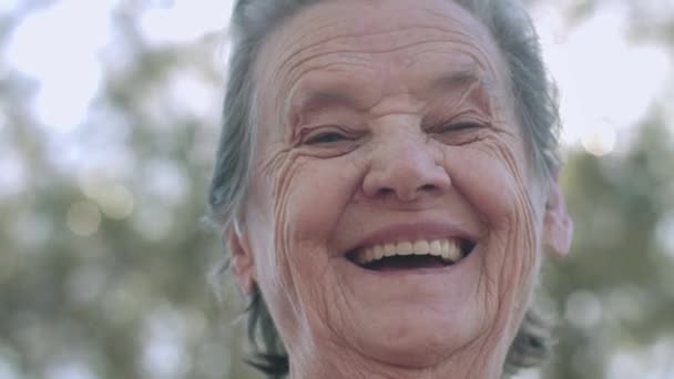 Wrinkled face of old smiling woman - 映像、動画