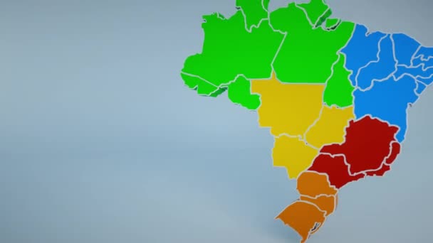 Brazilië Kaart, Staten en Regio 's Staten. 3D Braziliaanse kaart intro achtergrond. 3D-weergave. - Video