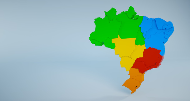 Brezilya Haritası, Eyaletler ve Bölgeler. 3 boyutlu Brezilya haritası giriş arkaplanı. 3B Hazırlama. - Fotoğraf, Görsel