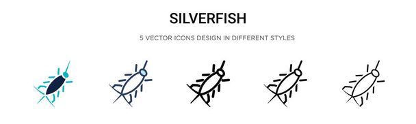 Icono de pez plateado en línea llena, delgada, contorno y estilo de trazo. Ilustración vectorial de dos colores y negro plateado vector iconos diseños se pueden utilizar para móviles, ui, web - Vector, imagen
