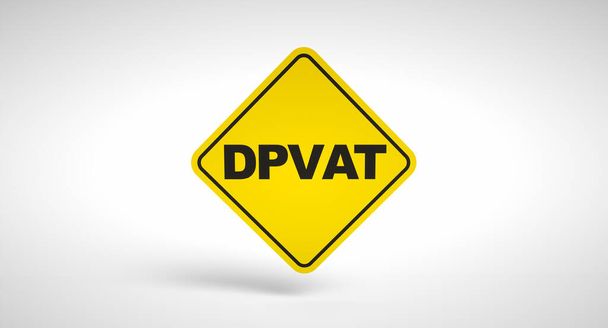 DPVAT, obowiązkowy podatek ubezpieczeniowy dla kierowców w Brazylii. Logo koncepcyjne "DPVAT" napisane wewnątrz znaku drogowego na białym tle. - Zdjęcie, obraz