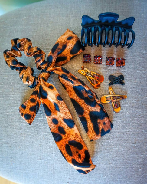 Acessórios de cabelo de impressão leopardo para penteados modernos
 - Foto, Imagem
